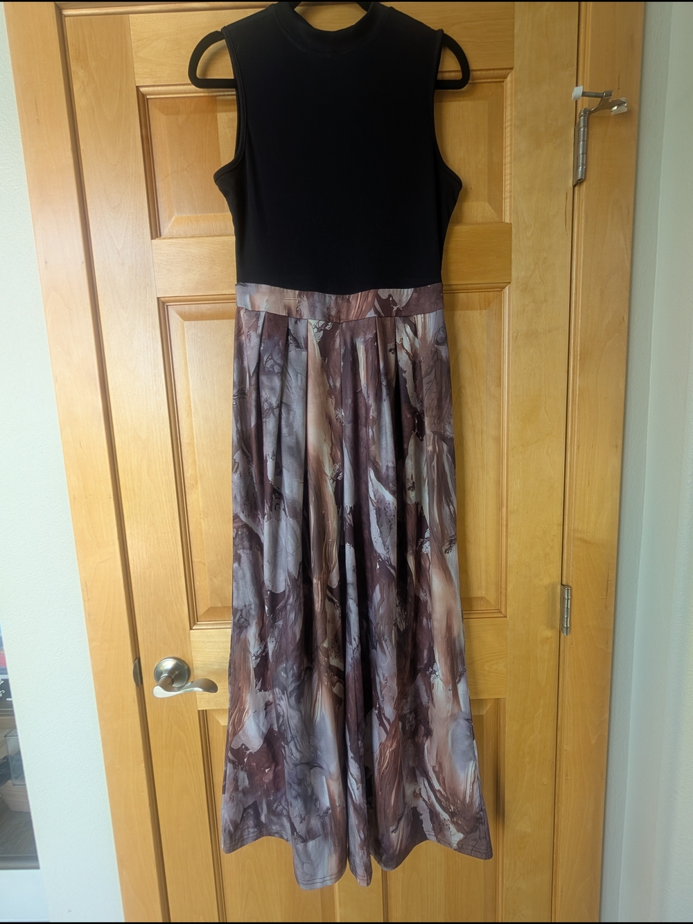 Black Sleeveless Bodice Wide Leg Pant Jumpsuit with Marble-Print
